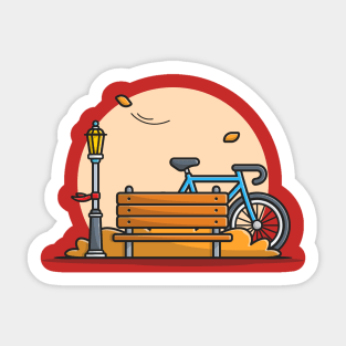 Bike in Park with Bench And Street Lamp Cartoon Vector Icon Illustration Sticker